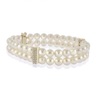 18ct Gold and Diamond Akoya Pearl Double row bracelet