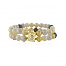 14ct Gold Double Row Multi-tone Freshwater Pearl Bracelet