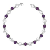 Sterling silver Amethyst and Freshwater Pearl bracelet