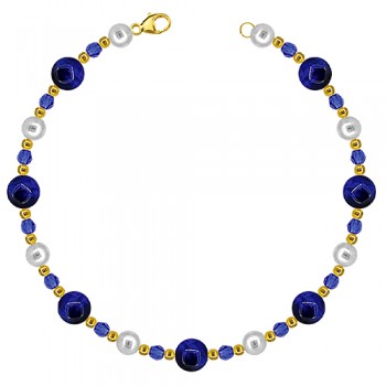 Gold plated Sterling silver Tiger's Eye and Pearl Bracelet