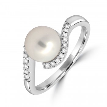 9ct White Gold Freshwater Pearl Diamond swirl ring