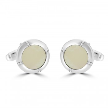 Sterling Silver Mother of Pearl and Cubic Zirconia Cufflinks