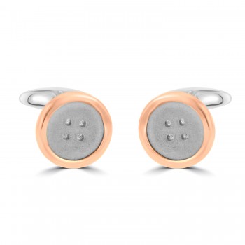 Sterling Silver Rose Gold Tone Button Cufflinks