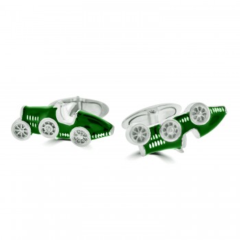 Sterling Silver and Green Enamel Classic car Cufflinks