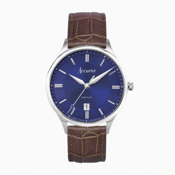 Accurist Blue Dial Gents Brown Strap Watch