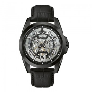 Bulova Automatic Gents Black Strap Watch 98A304