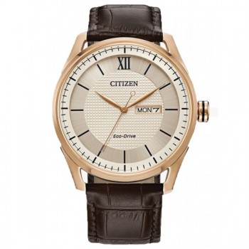 Citizen Eco-Drive Rose Gold Brown Strap Watch