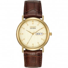 Citizen Eco-Drive Champagne Gold Tone Gents Brown strap watch